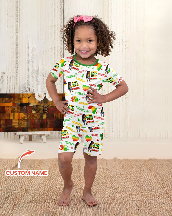 Custom Name I Am Black Child Magical Bamboo Two Piece Short Sleeve Shorts Pajama Set