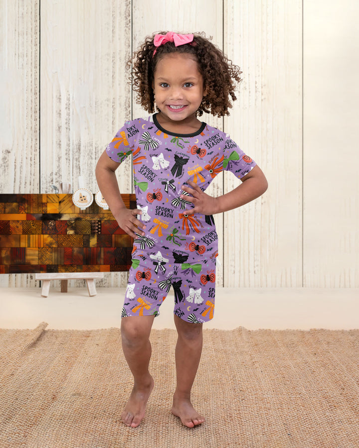 Spooky Bows Spooky Season Bamboo Two Piece Short Sleeve Shorts Pajama Set