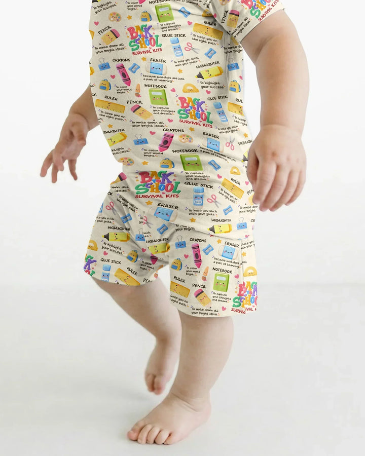Back To School Survival Kit Bamboo Two Piece Short Sleeve Shorts Pajama Set
