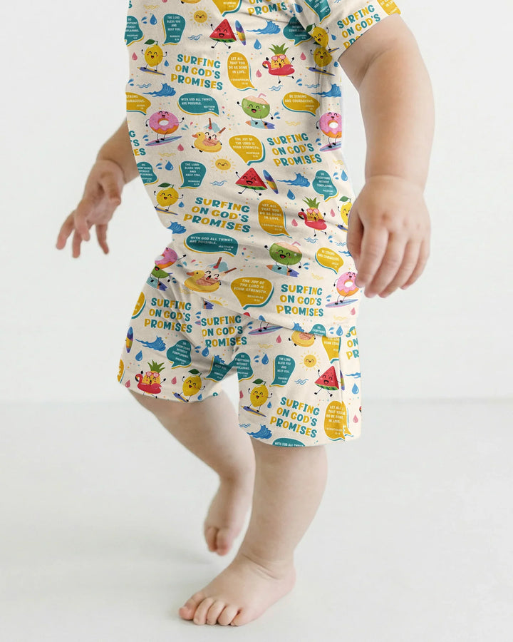 Summer Fruits Surfing On God's Promises Bamboo Two Piece Short Sleeve Shorts Pajama Set