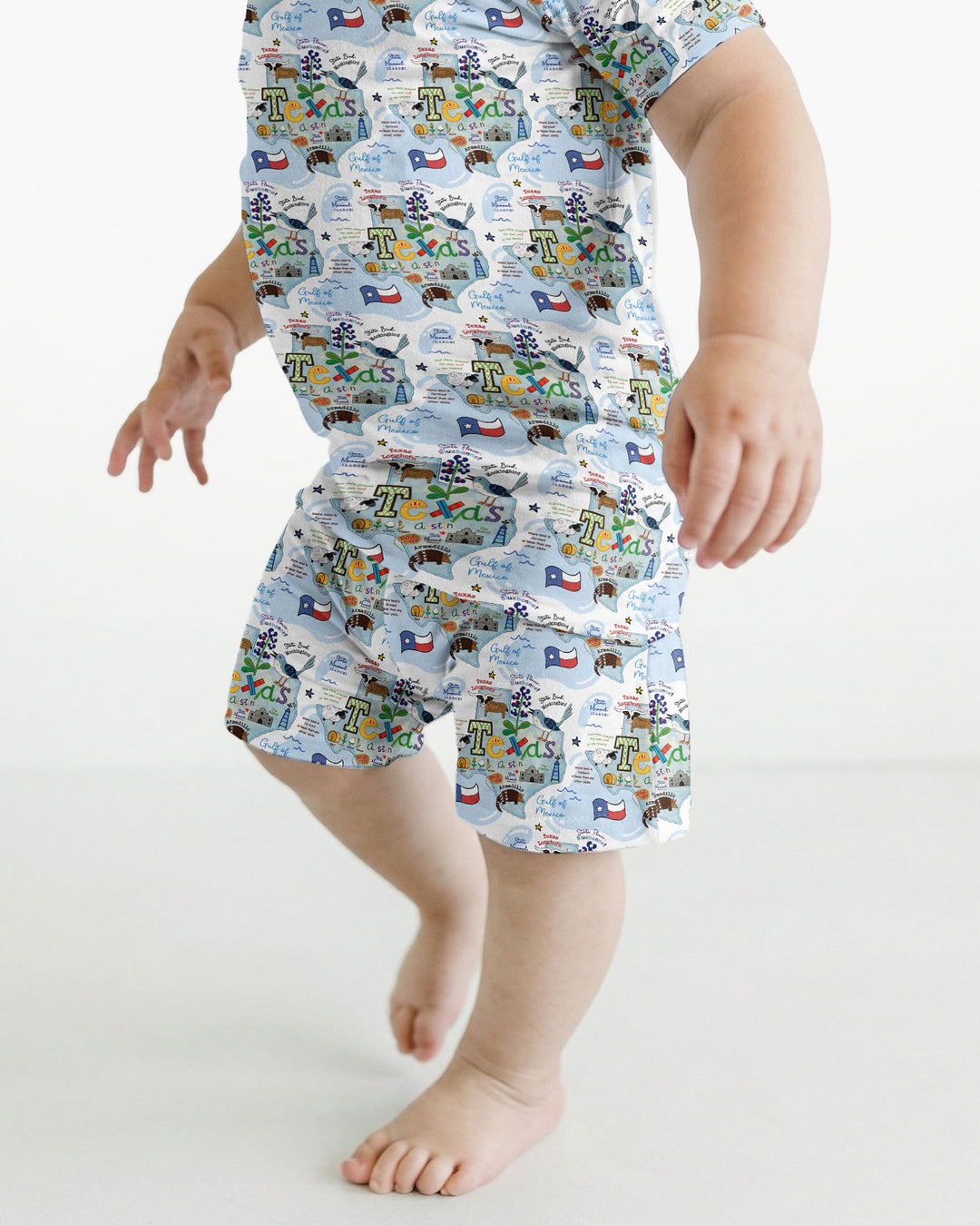 Texas Map Family Matching Bamboo Two Piece Short Sleeve Shorts Pajama Set