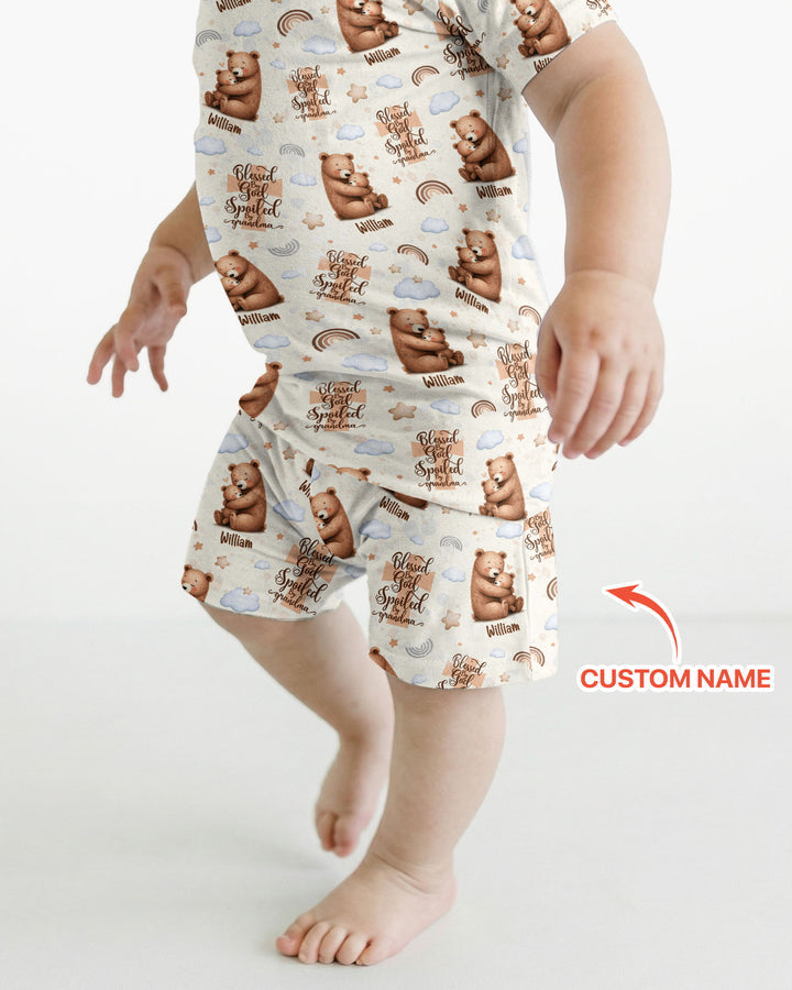 Conjunto de Pijama de Dos Piezas de Bambú con Mangas Cortas y Pantalones Cortos