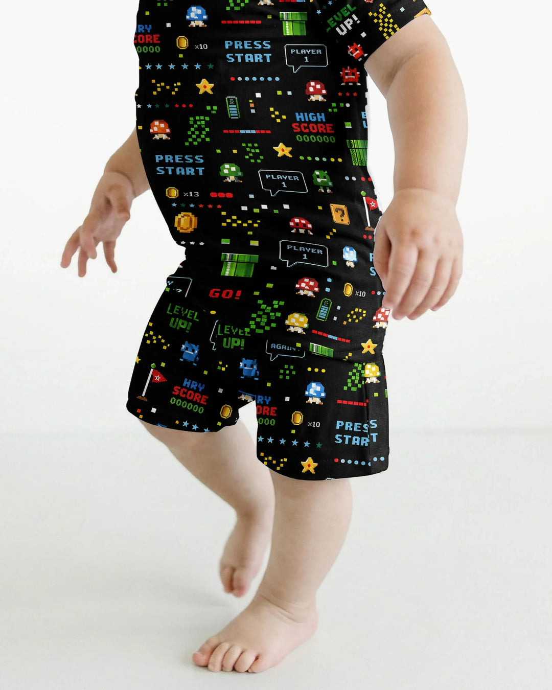 Pixel Game Lover Matching Bamboo Two Piece Short Sleeve Shorts Pajama Set