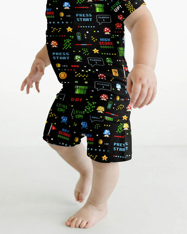 Pixel Game Lover Matching Bamboo Two Piece Short Sleeve Shorts Pajama Set