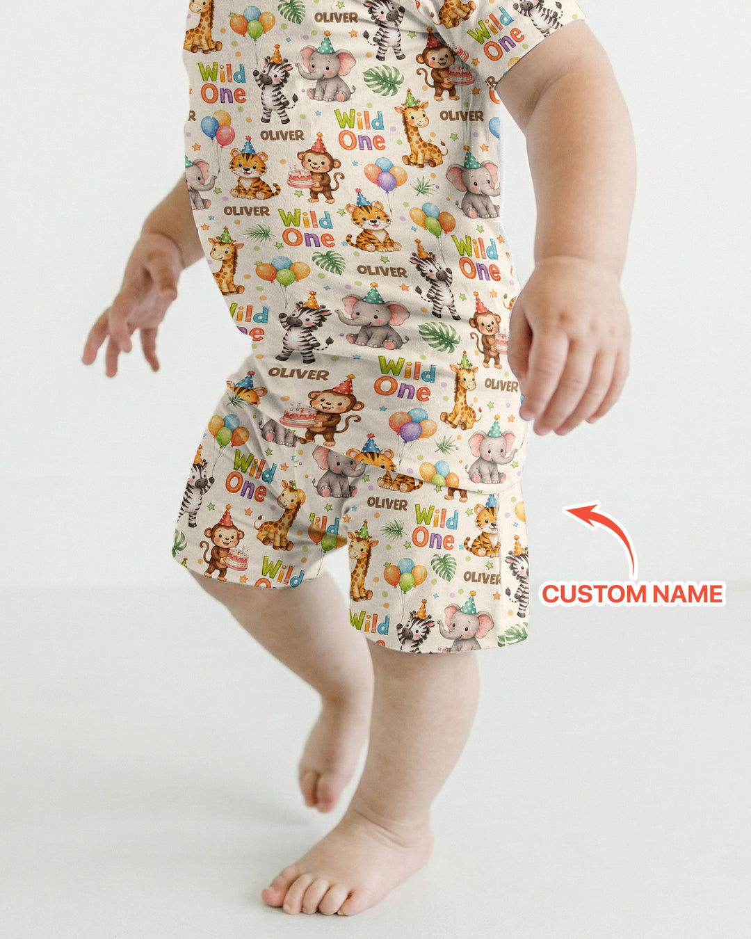 Custom Name 1st Birthday Wild One Bamboo Two Piece Short Sleeve Shorts Pajama Set