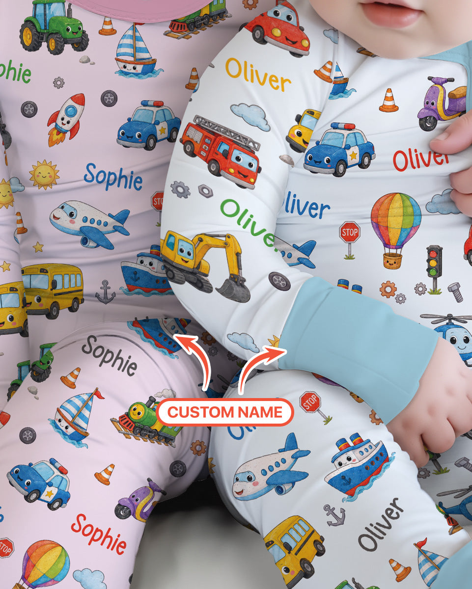 Custom Name Cute Transport Bamboo Convertible Zippy
