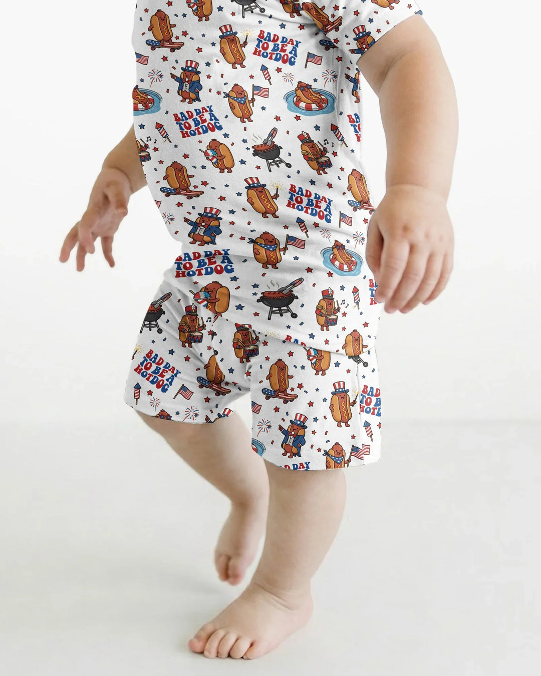 Hot Dog Patriotic Bamboo Two Piece Short Sleeve Shorts Pajama Set