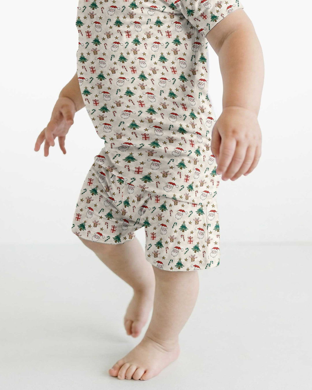 Snowy Santa Bamboo Two Piece Short Sleeve Shorts Pajama Set