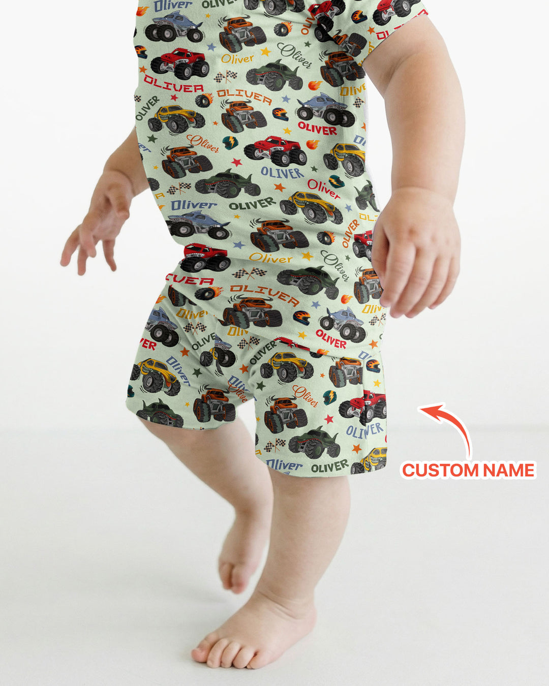 Personalized Monster Truck Bamboo Two Piece Short Sleeve Shorts Pajama Set