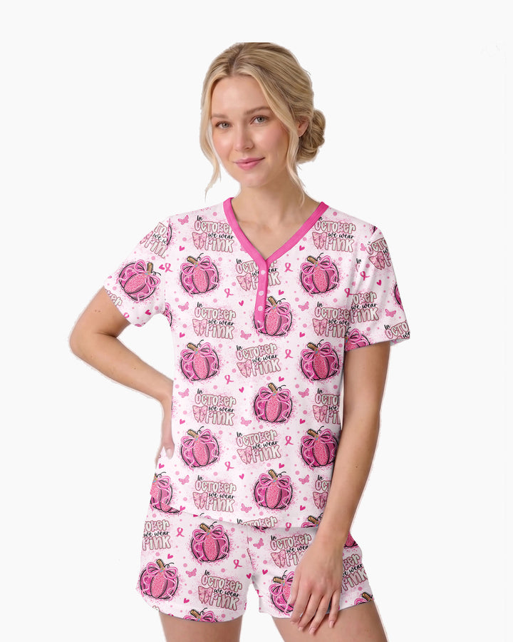We Wear Pink Pumpkin Mommy & Me Matching Bamboo Women Short Sleeve Short Pajama Set
