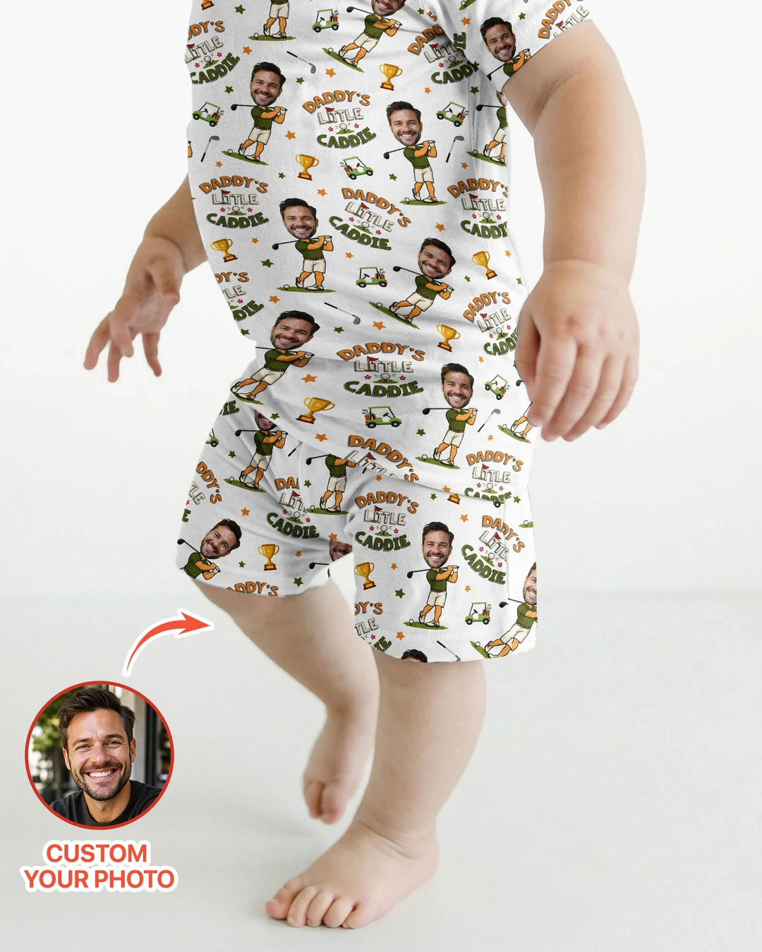 Custom Photo Daddy's Little Caddie Daddy & Me Matching Bamboo Two Piece Short Sleeve Shorts Pajama Set