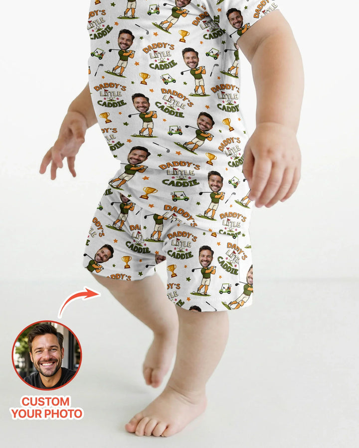 Custom Photo Daddy's Little Caddie Daddy & Me Matching Bamboo Two Piece Short Sleeve Shorts Pajama Set