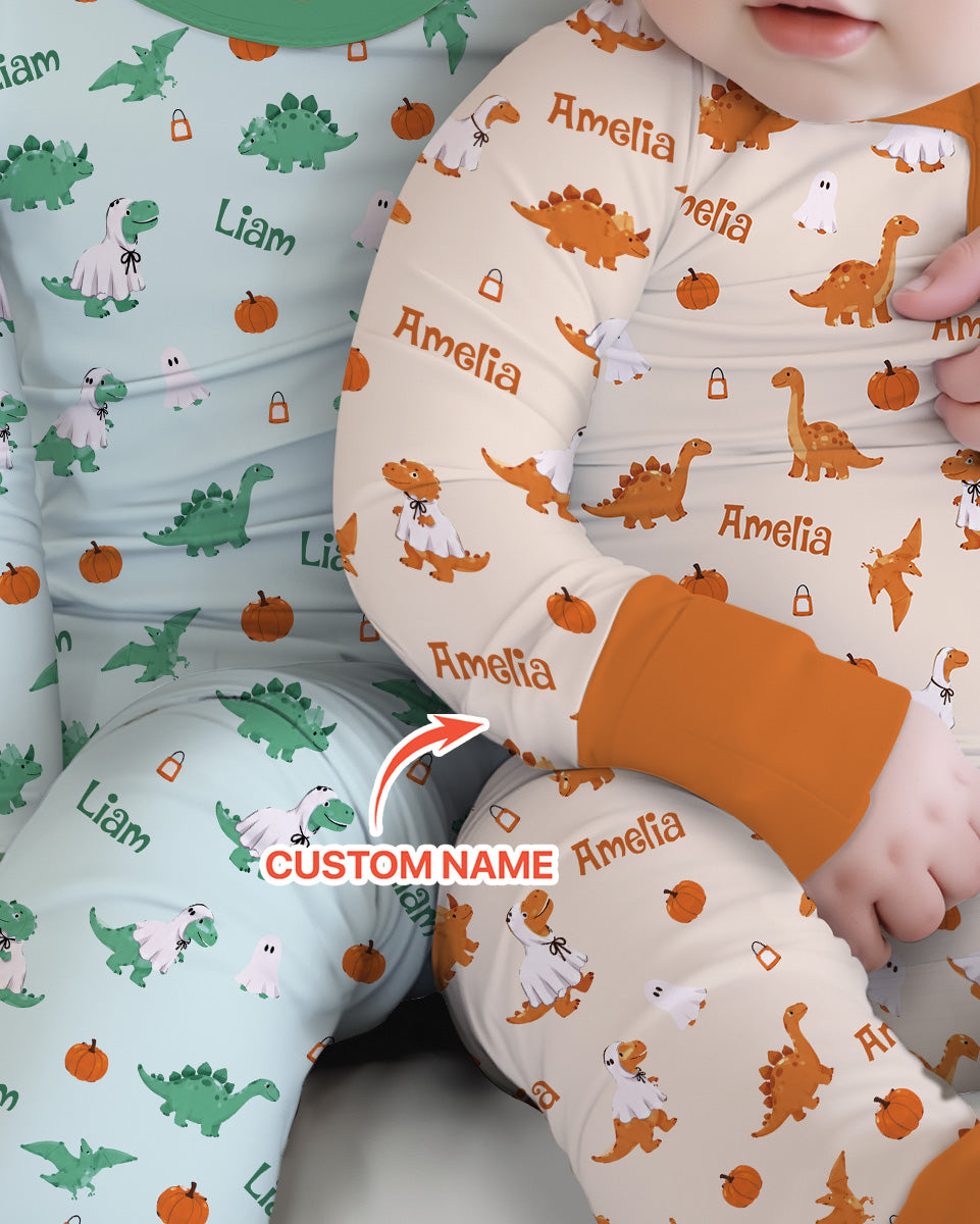 Custom Name Spooky Dinosaur Halloween - Personalized Bamboo Convertible Zippy