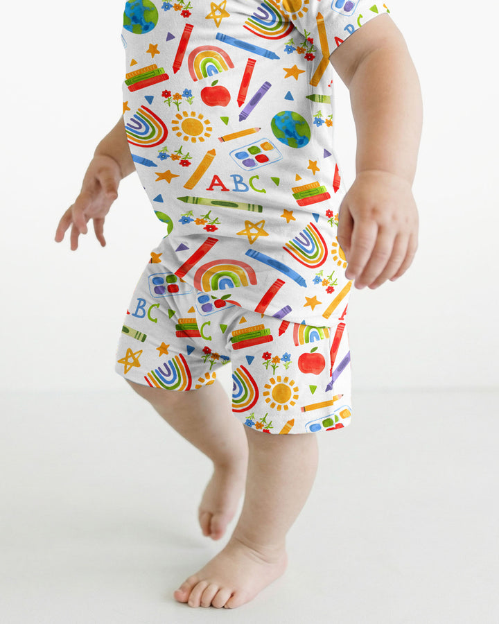 School Scribbles Bamboo Two Piece Short Sleeve Shorts Pajama Set