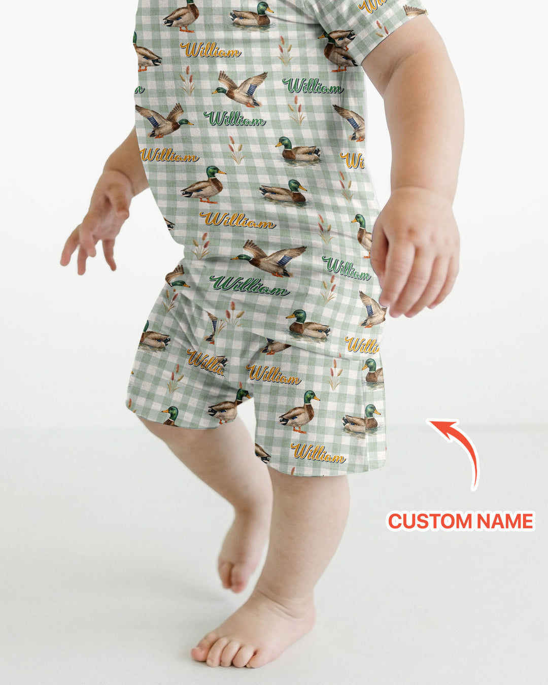 Mallard Duck Custom Name Bamboo Two Piece Short Sleeve Shorts Pajama Set