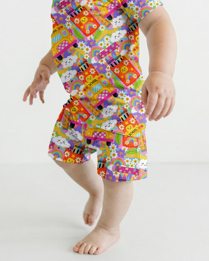 Retro Happy Classroom Bamboo Two Piece Short Sleeve Shorts Pajama Set