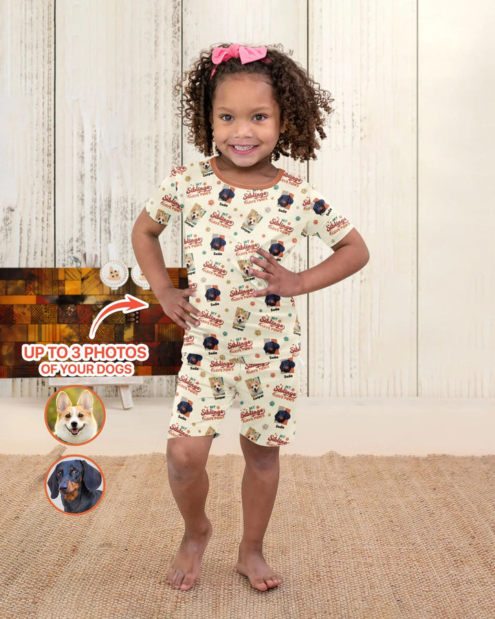 Custom Dog Photos "My Siblings Have Paws" Bamboo Two Piece Short Sleeve Shorts Pajama Set