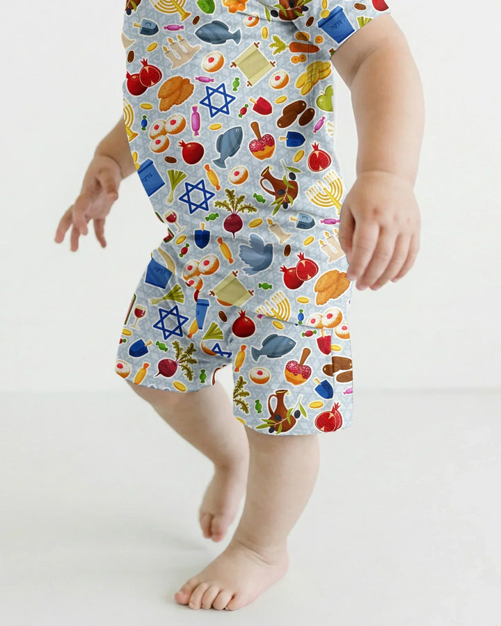 Pijama de dos piezas de bambú de manga corta con pantalón corto a juego para la familia Catch Of The Day