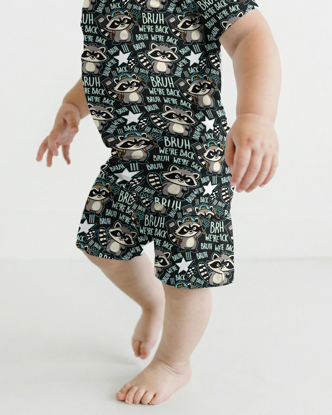 Bruh We're Back Raccoon Bamboo Two Piece Short Sleeve Shorts Pajama Set