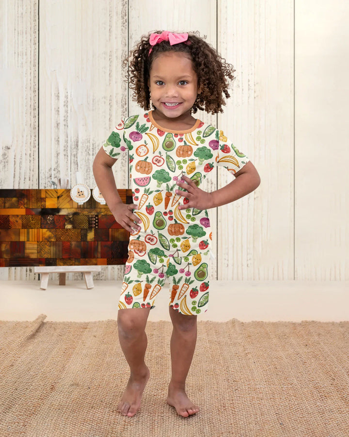 Veggie Friends Family Matching Bamboo Two Piece Short Sleeve Shorts Pajama Set
