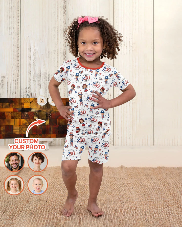 Custom Photo Smith Family Celebration Bamboo Two Piece Short Sleeve Shorts Pajama Set