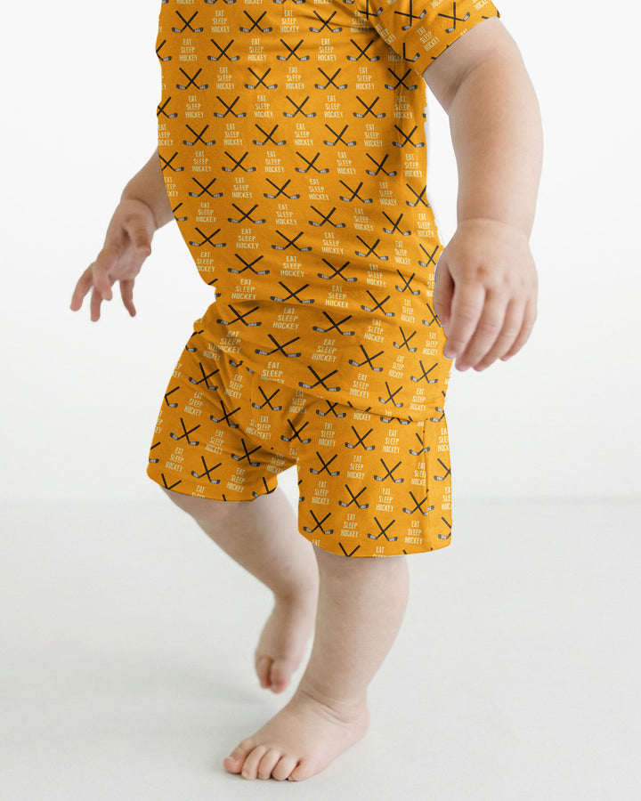 Eat Sleep Hockey Bamboo Two Piece Short Sleeve Shorts Pajama Set