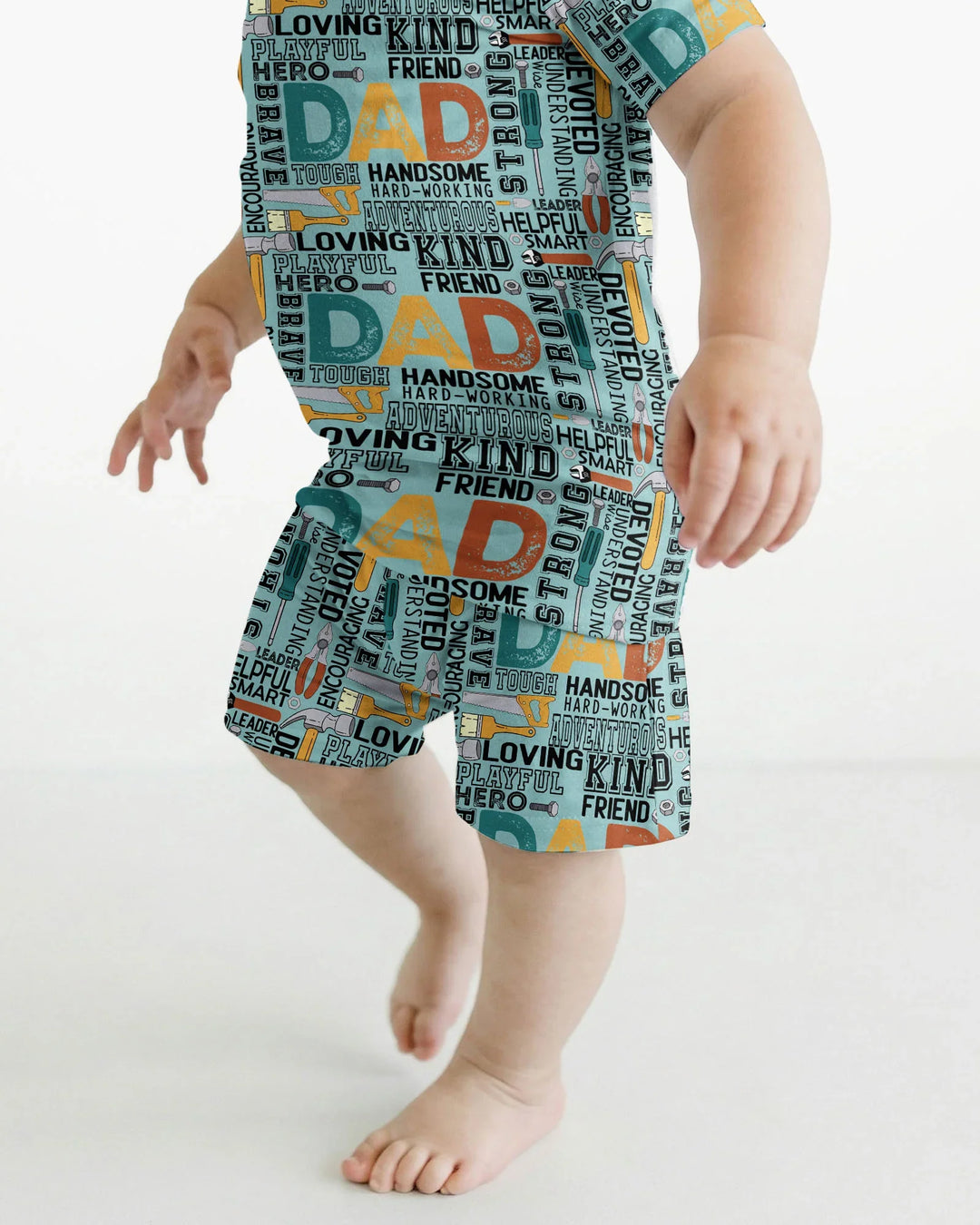 Conjunto de Pijama de Dos Piezas de Bambú con Collage de Palabras "Papá" y Manga Corta y Pantalón Corto