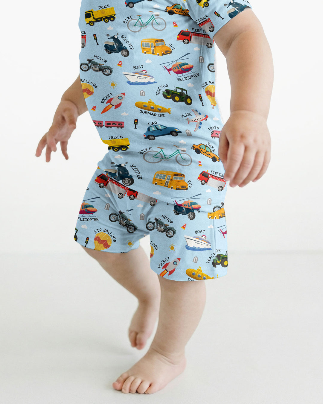 Vehicle Vocabulary Bamboo Two Piece Short Sleeve Shorts Pajama Set