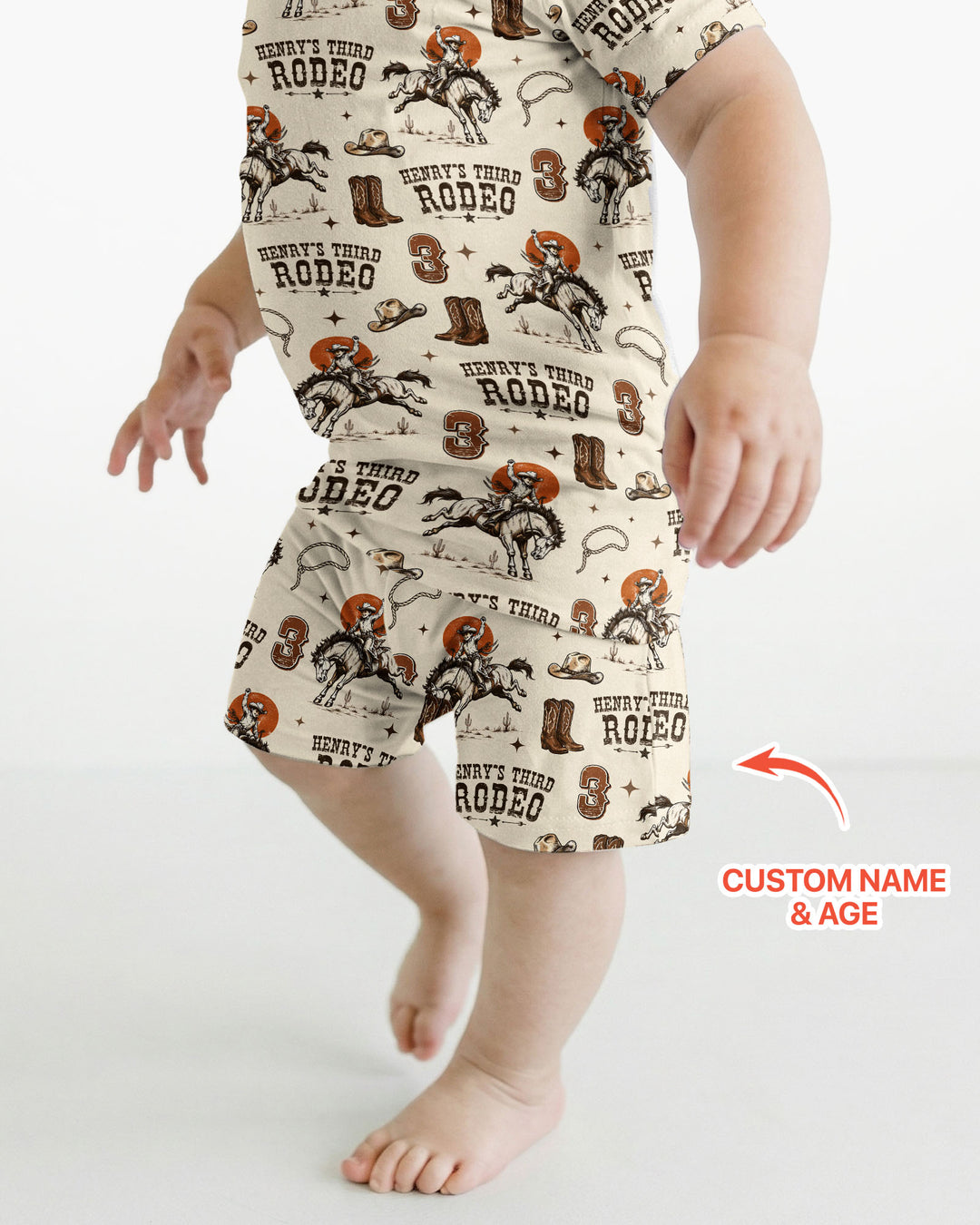 Custom Name Birthday Rodeo Bamboo Two Piece Short Sleeve Shorts Pajama Set