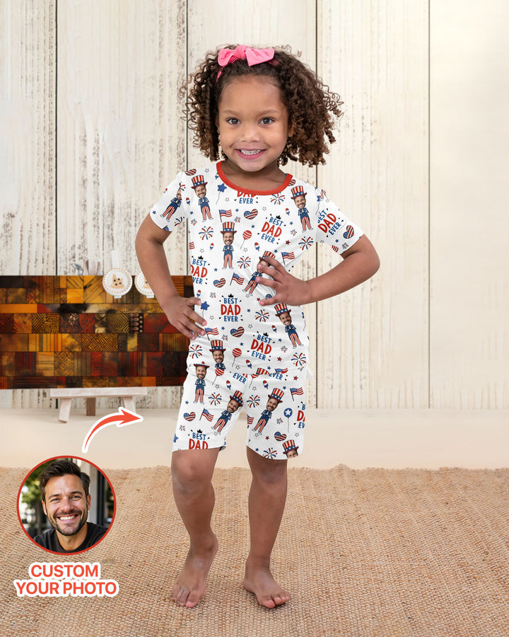 Custom Photo Best Patriotic Family Ever Bamboo Two Piece Short Sleeve Shorts Pajama Set