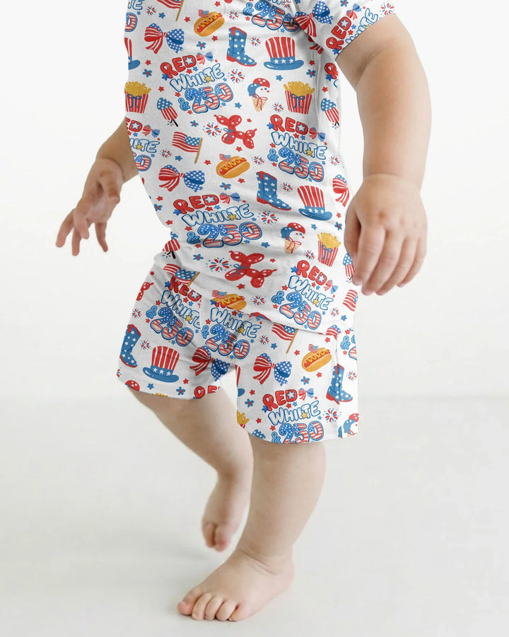 Red White & 250 Bamboo Two Piece Short Sleeve Shorts Pajama Set