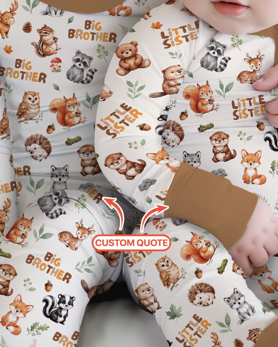 Custom Quote Woodland Animal Matching Sibling Bamboo Convertible Zippy