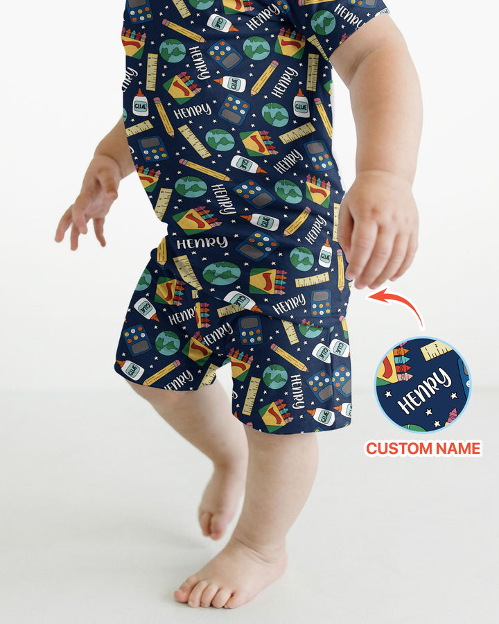School Supply Bamboo Two Piece Short Sleeve Shorts Pajama Set