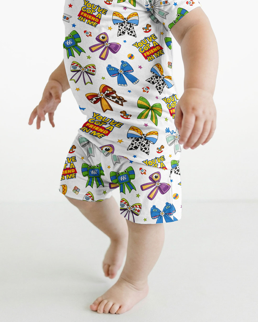 Magical Mirror Bow Bamboo Two Piece Short Sleeve Shorts Pajama Set