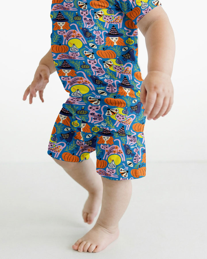 Whimsical Witch Cats Bamboo Two Piece Short Sleeve Shorts Pajama Set