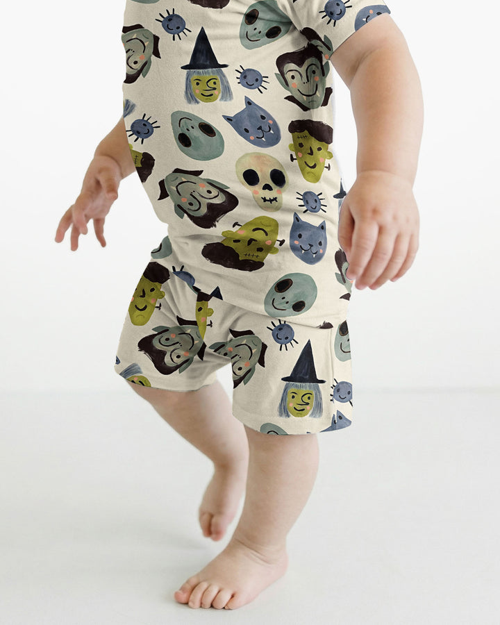 Halloween Gesichts Bambus Zweiteiliger Kurzarm Shorts Schlafanzug