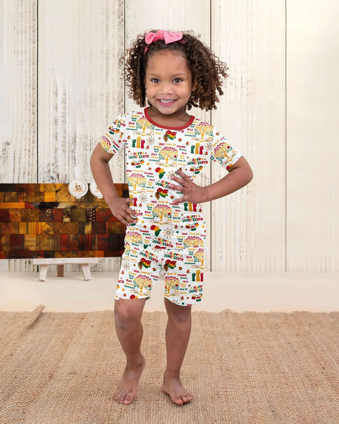 Happy Juneteenth Bamboo Two Piece Short Sleeve Shorts Pajama Set