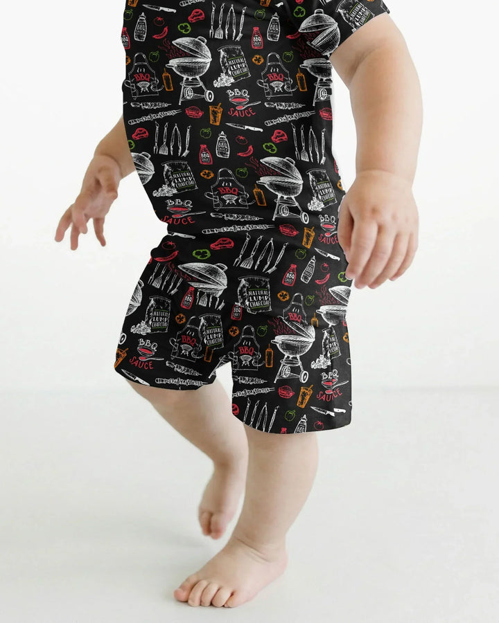 Backyard BBQ Party Family Matching Bamboo Two Piece Short Sleeve Shorts Pajama Set
