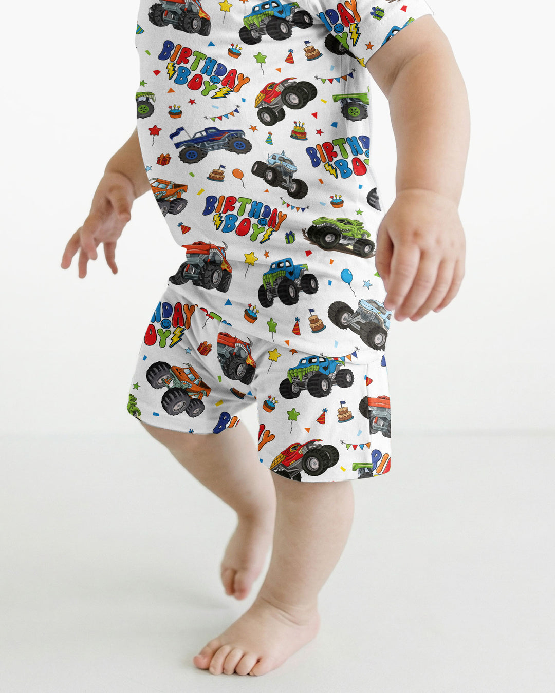 Monster Truck Birthday Boy Bamboo Two Piece Short Sleeve Shorts Pajama Set