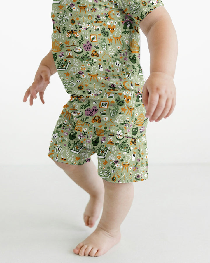 Boho Witchy Celestial Magic Floral Bamboo Two Piece Short Sleeve Shorts Pajama Set