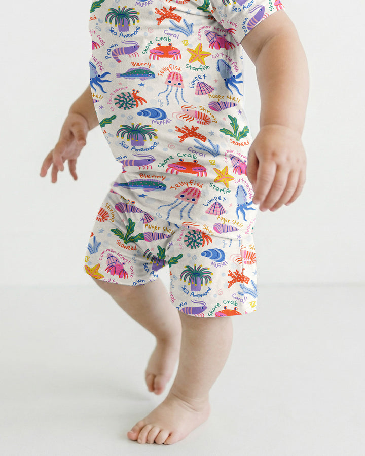 Conjunto de Pijama de Manga Corta y Pantalón Corto de Bambú "Amigos de la Piscina de Marea"