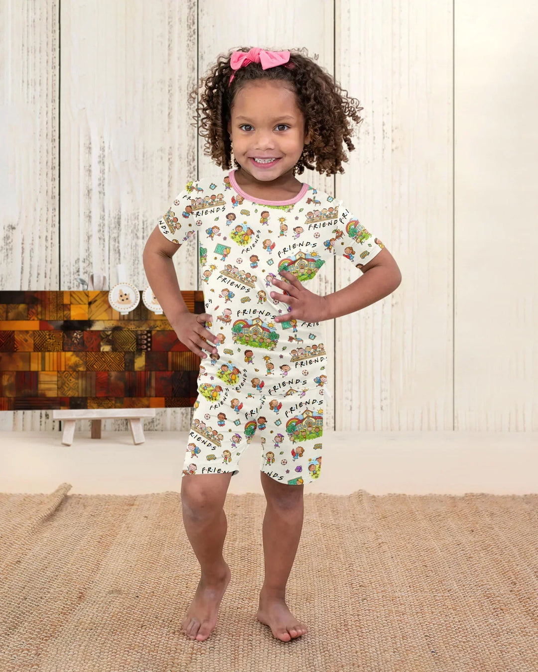 School Friends Forever Bamboo Two Piece Short Sleeve Shorts Pajama Set