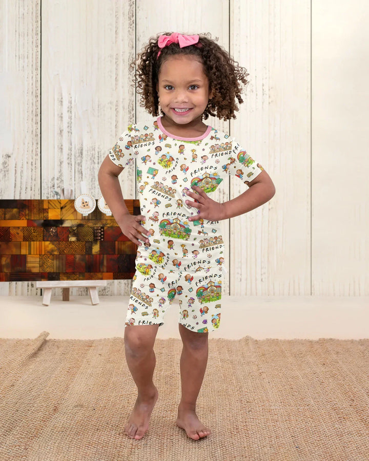 School Friends Forever Bamboo Two Piece Short Sleeve Shorts Pajama Set