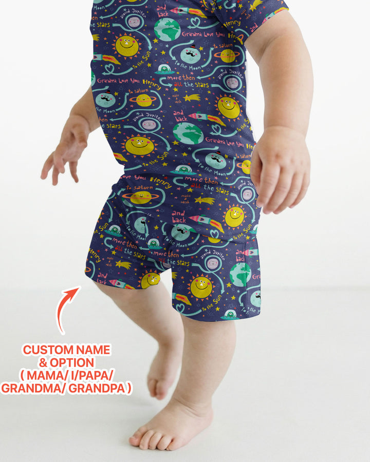 Love to the Moon and Back  Bamboo Two Piece Short Sleeve Shorts Pajama Set