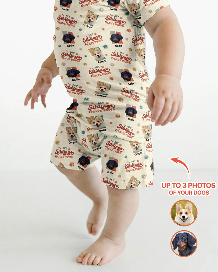 Custom Dog Photos "My Siblings Have Paws" Bamboo Two Piece Short Sleeve Shorts Pajama Set