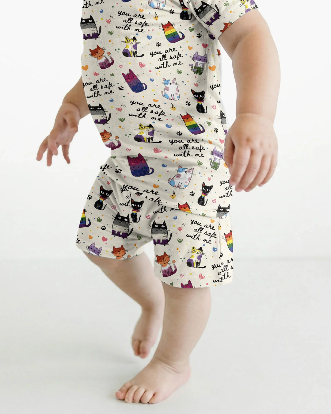 Loved & Safe Kitties Family Matching Bamboo Two Piece Short Sleeve Shorts Pajama Set