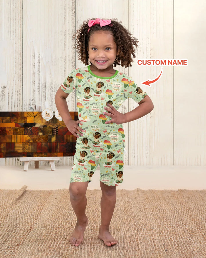 Custom Name Juneteenth I Am My Ancestors' Wildest Dream Bamboo Two Piece Short Sleeve Shorts Pajama Set