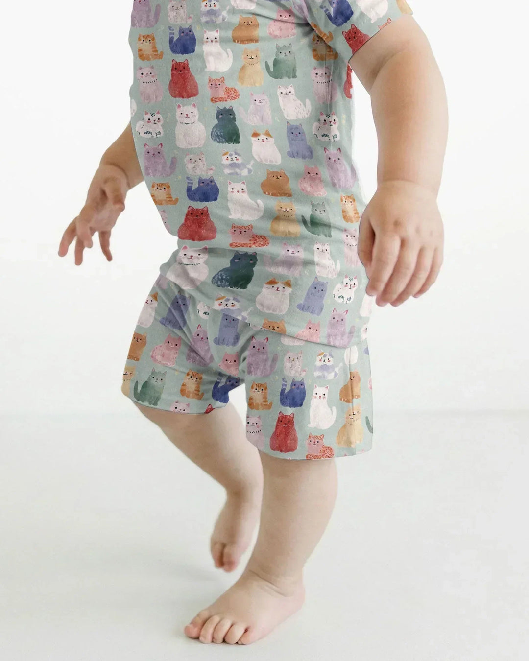 Enchanted Happy Kitty Family Matching Bamboo Two Piece Short Sleeve Shorts Pajama Set