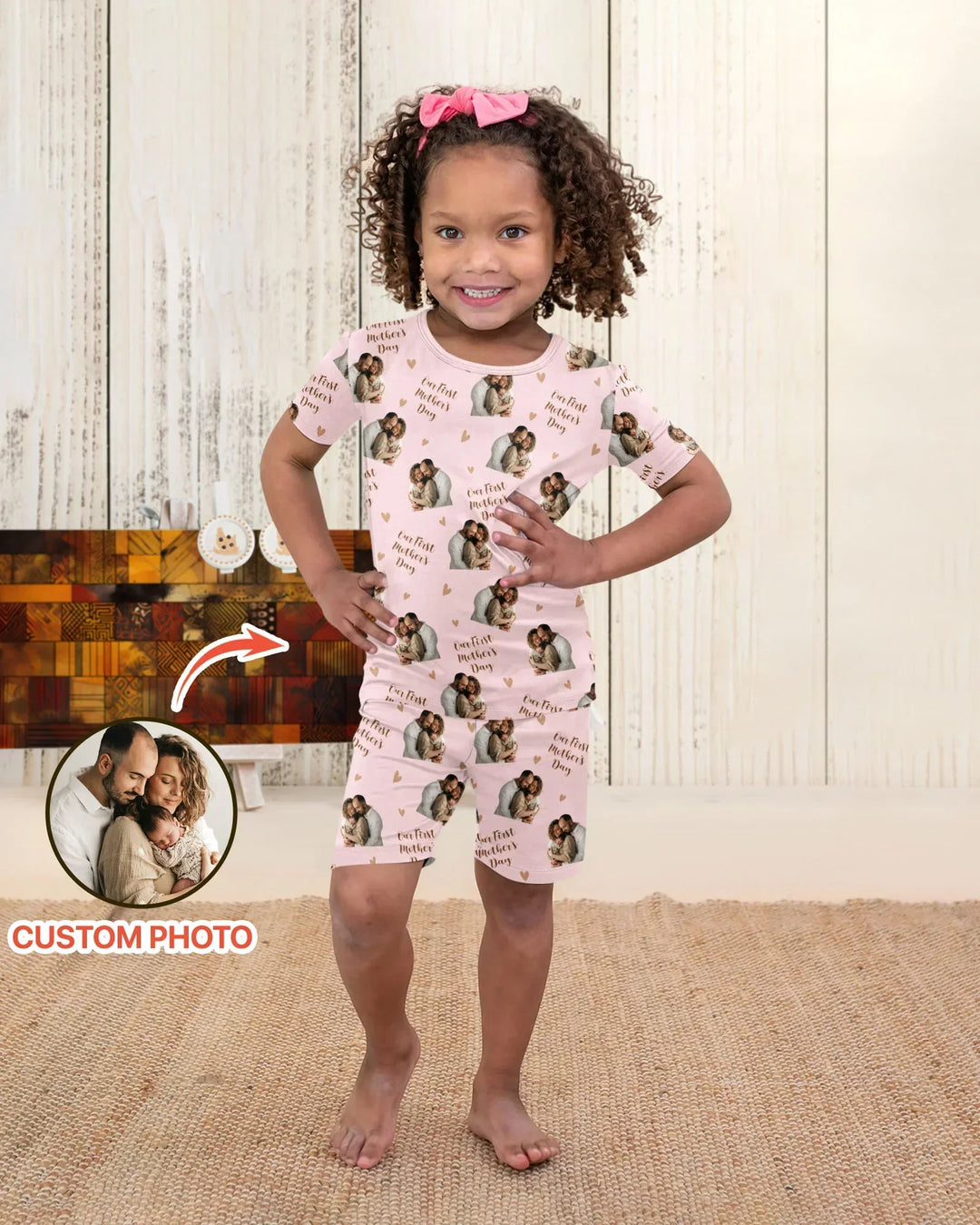 Custom Photo Our First as Parents Bamboo Two Piece Short Sleeve Shorts Pajama Set