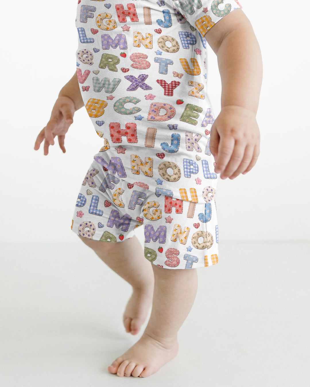 Fabric Alphabet Letters Bamboo Two Piece Short Sleeve Shorts Pajama Set